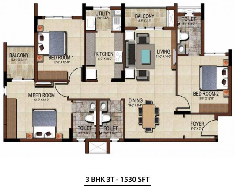3BHK - 1530 Salarpuria Sattva East Crest