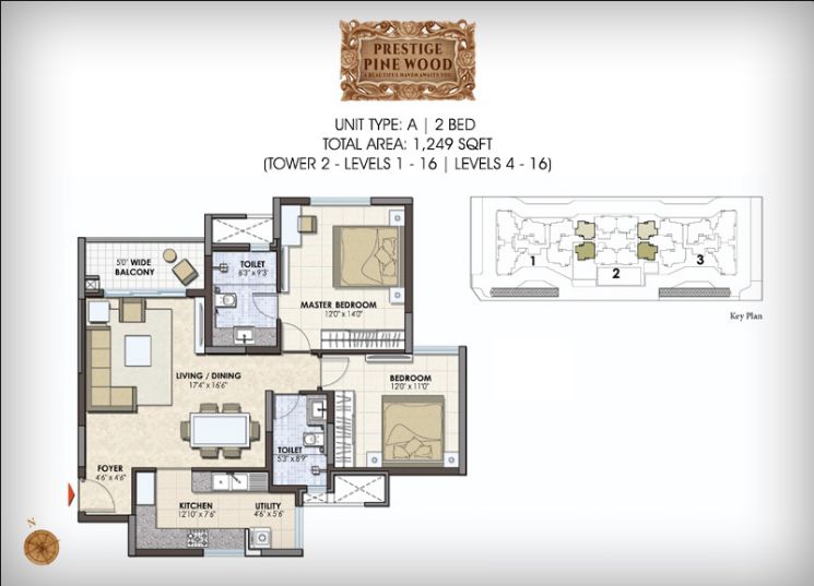 2BHK – 1249 – Prestige Pine Wood