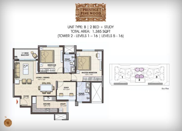 2BHK – 1385 – Prestige Pine Wood