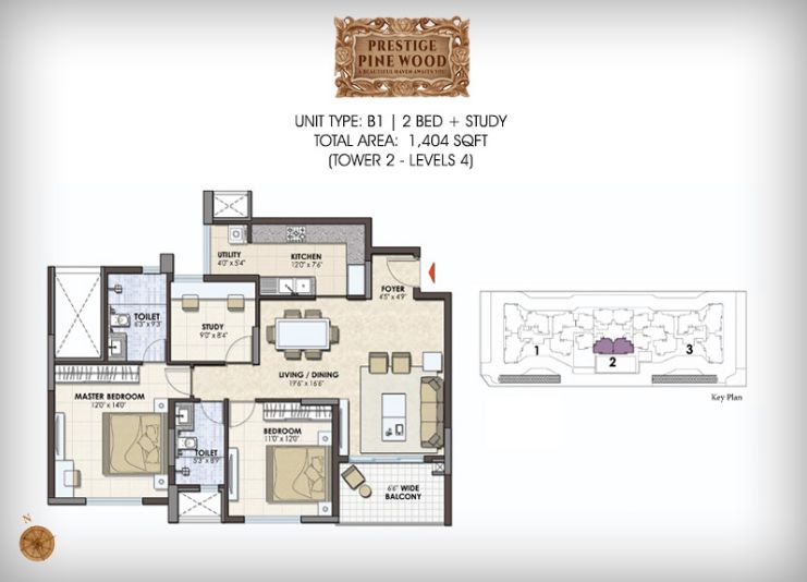 2BHK – 1404 – Prestige Pine Wood