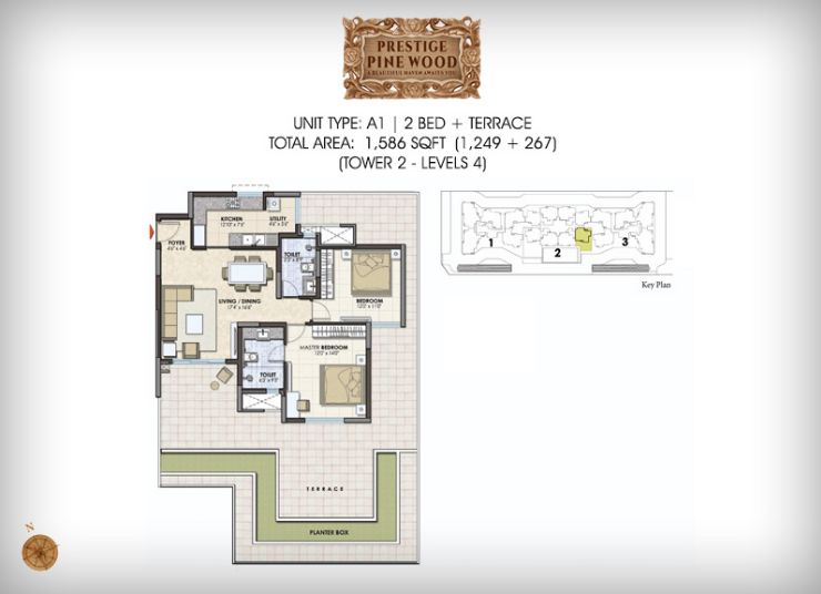 2BHK – 1586 – Prestige Pine Wood