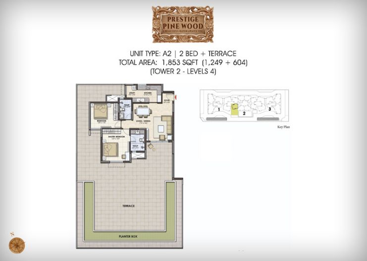 2BHK – 1853 – Prestige Pine Wood