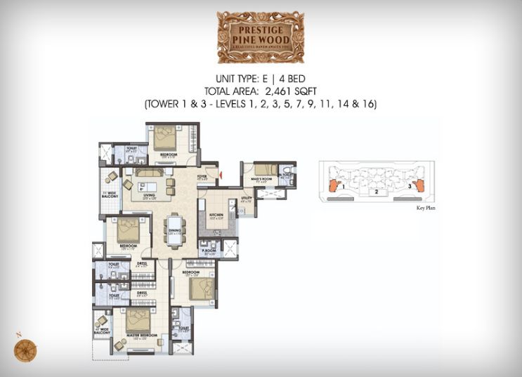 4BHK – 2461 – Prestige Pine Wood