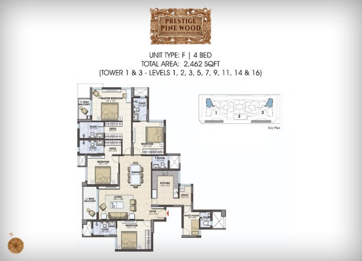 4BHK – 2462 – Prestige Pine Wood