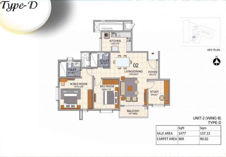 Prestige North Point 2 BHK Floor Plan 1