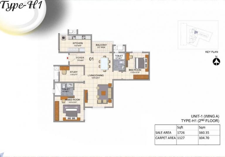 Prestige North Point 2.5 BHK Floor Plan 1