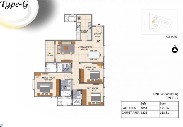 Prestige North Point 3 BHK Floor Plan 1