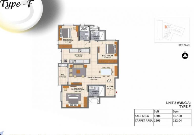 Prestige North Point 3 BHK Floor Plan