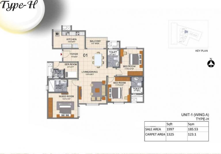 Prestige North Point 3 BHK SR Floor Plan