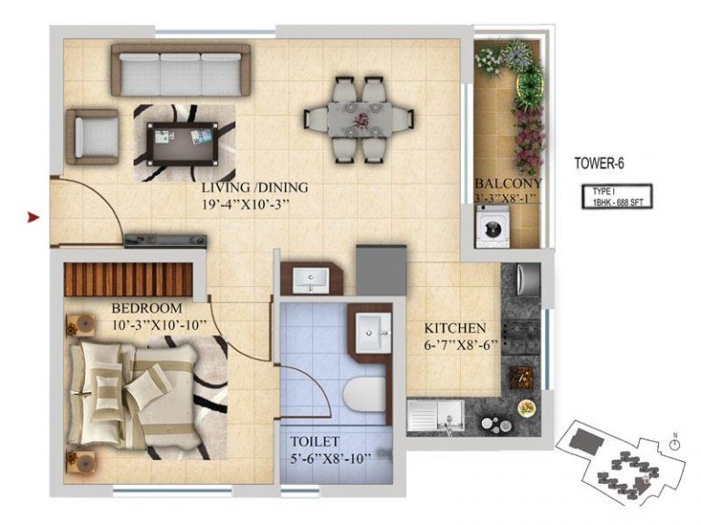 1BHK 688 Salarpuria Sattva Divinity