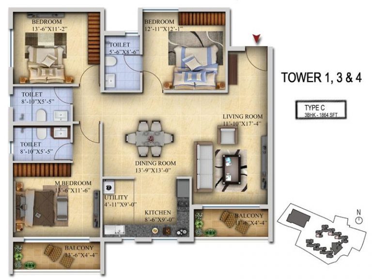 3BHK 1864 Salarpuria Sattva Divinity