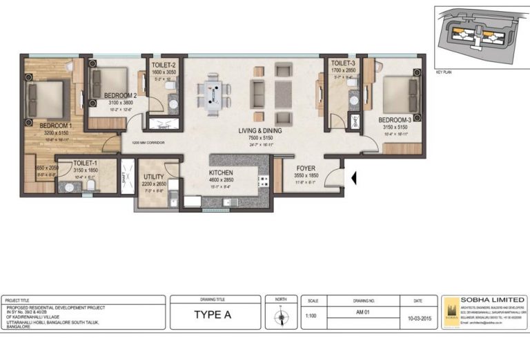 3BHK – A1 – Sobha Clovelly