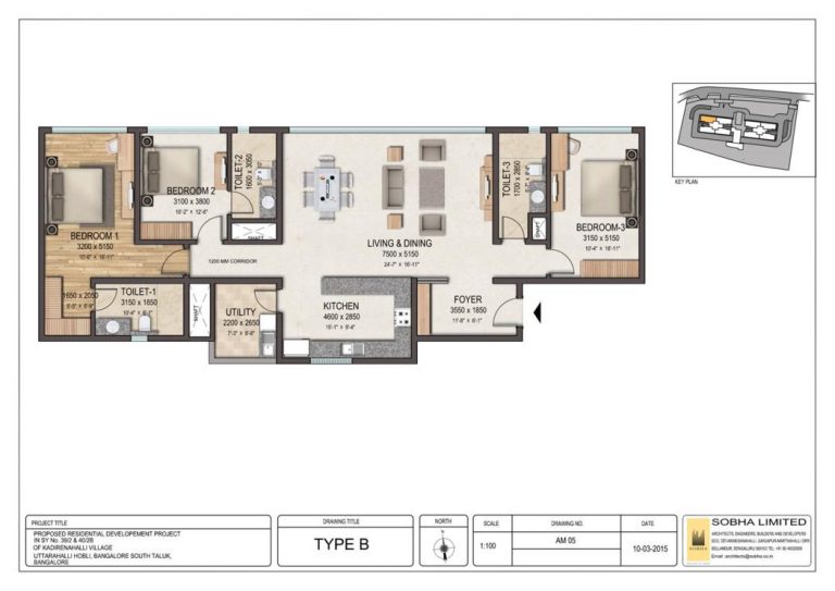 3BHK – B1 – Sobha Clovelly