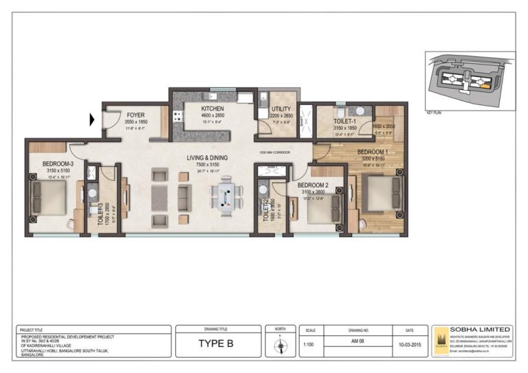 3BHK – B4 – Sobha Clovelly