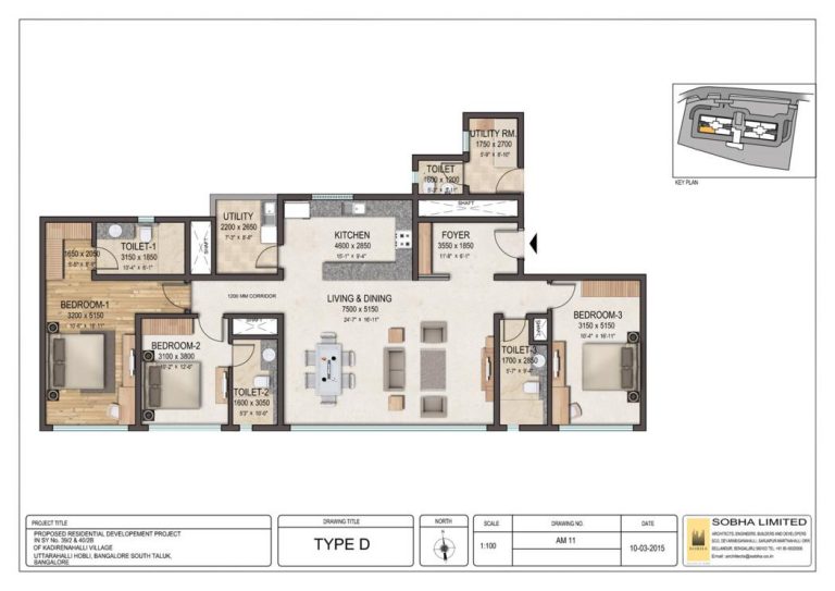 3BHK – D1 – Sobha Clovelly