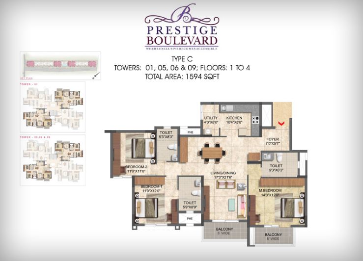 3BHK – 1594 – Prestige Boulevard