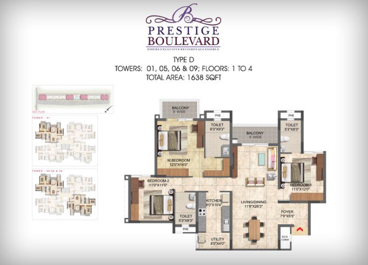 3BHK – 1638 – Prestige Boulevard