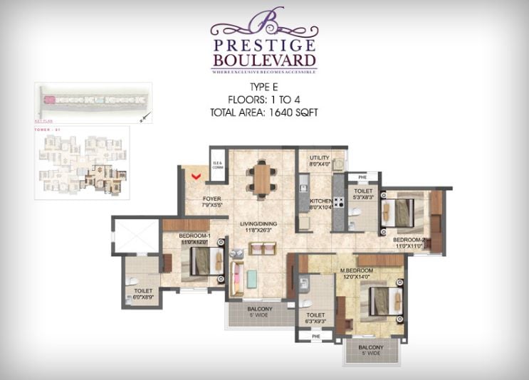3BHK – 1640 – Prestige Boulevard
