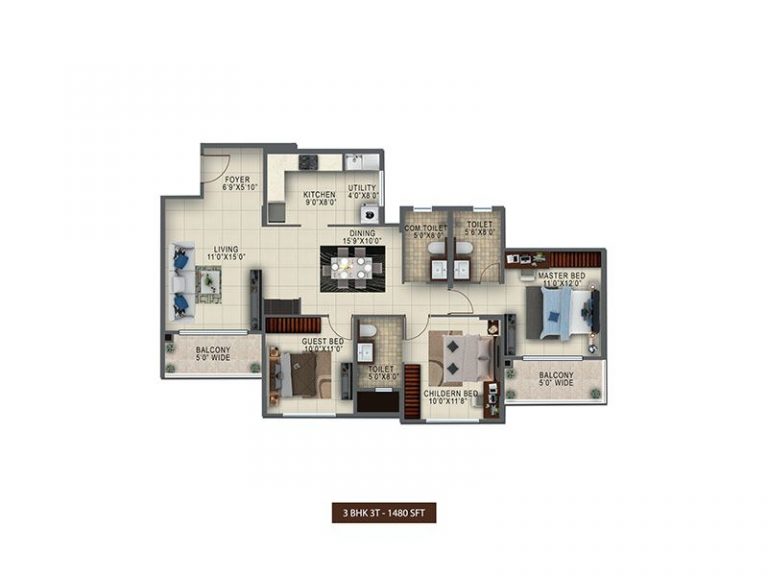 3 BHK 1480 Salarpuria Anugraha Altana