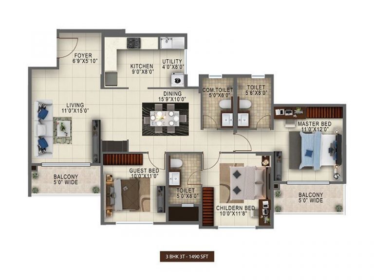 3 BHK 1490 Salarpuria Anugraha Altana