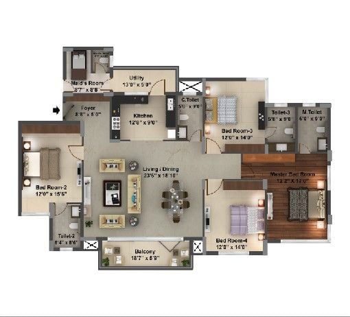 4BHK – 1818 – Purva Coronation Square