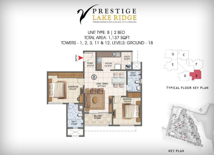 2BHK – 1137 – Prestige Lake Ridge