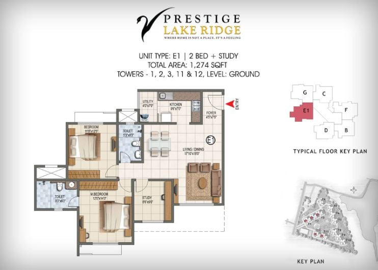 2BHK – 1274 – Prestige Lake Ridge
