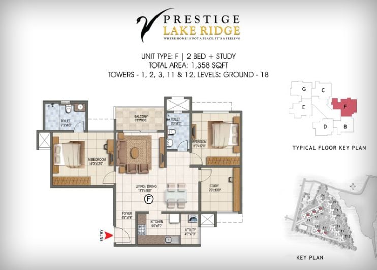 2BHK – 1358 – Prestige Lake Ridge