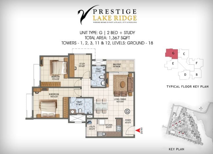 2BHK – 1367 – Prestige Lake Ridge