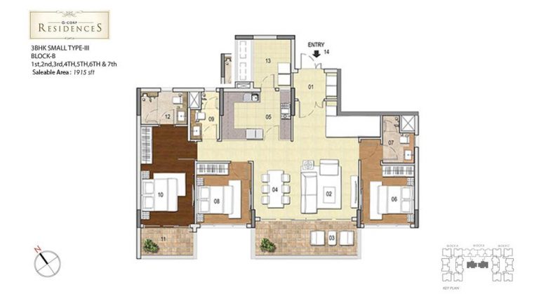 3 BHK – 1915 – Gcorp Residences
