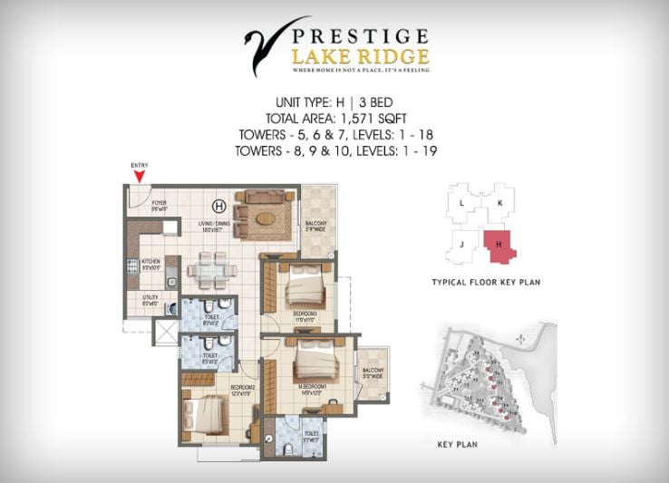 3BHK – 1571 – Prestige Lake Ridge