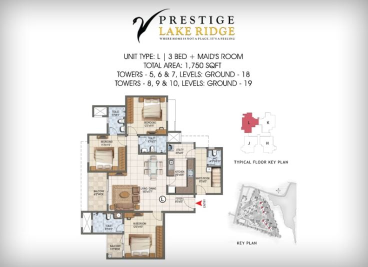 3BHK – 1750 – Prestige Lake Ridge