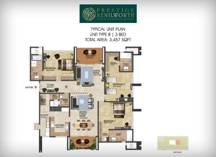3BHK – 3457 – Prestige Kenilworth