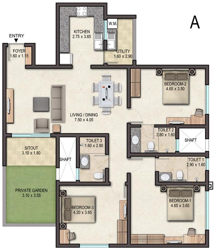 3BHK – A – Sobha Avenue