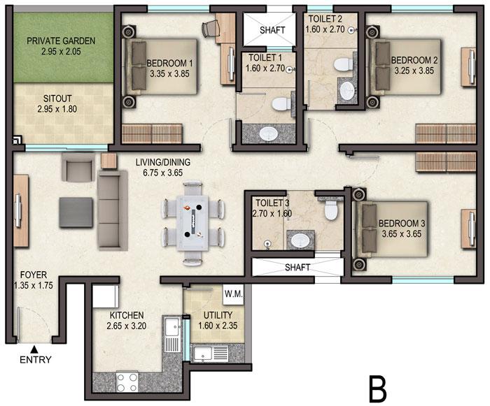 3BHK – B – Sobha Avenue