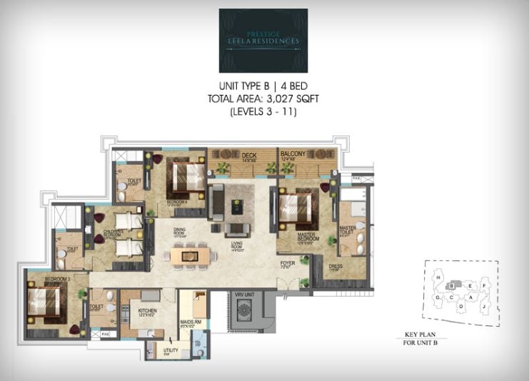 4BHK – 3027 – Prestige Leela Residences