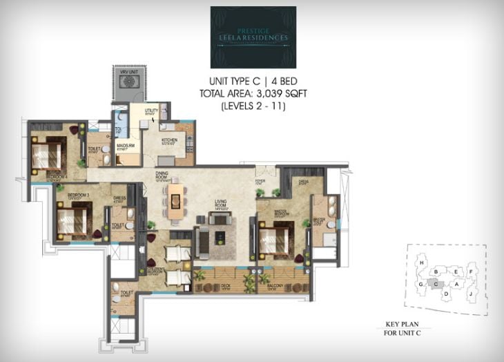4BHK – 3039 – Prestige Leela Residences