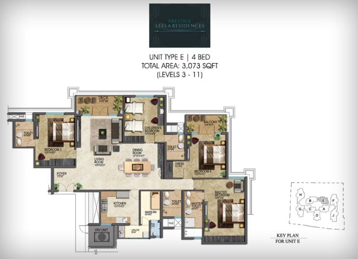 4BHK – 3073 – Prestige Leela Residences