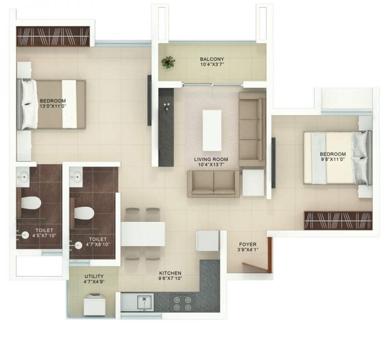 2 BHK Compact Rohan Akriti