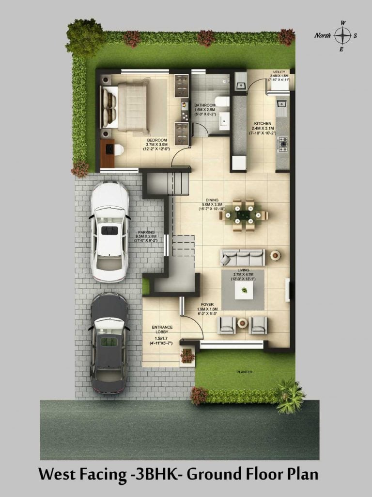 West Facing 3 BHK Ground CasaGrand Esmeralda