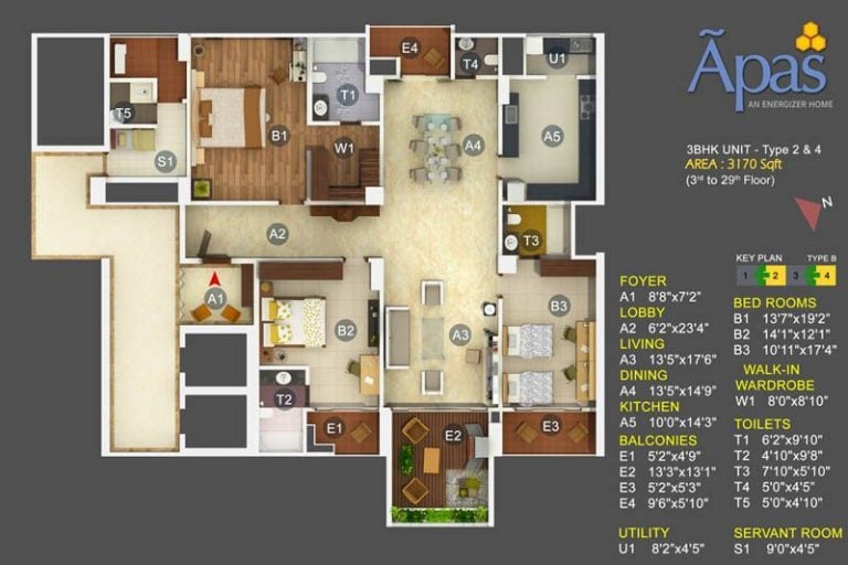 3 BHK – 3170 – Valmark Apas