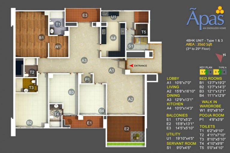 4 BHK – 3560 – Type 1,3 II – Valmark Apas