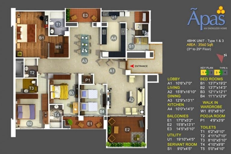 4 BHK – 3560 – Type 1,3 – Valmark Apas