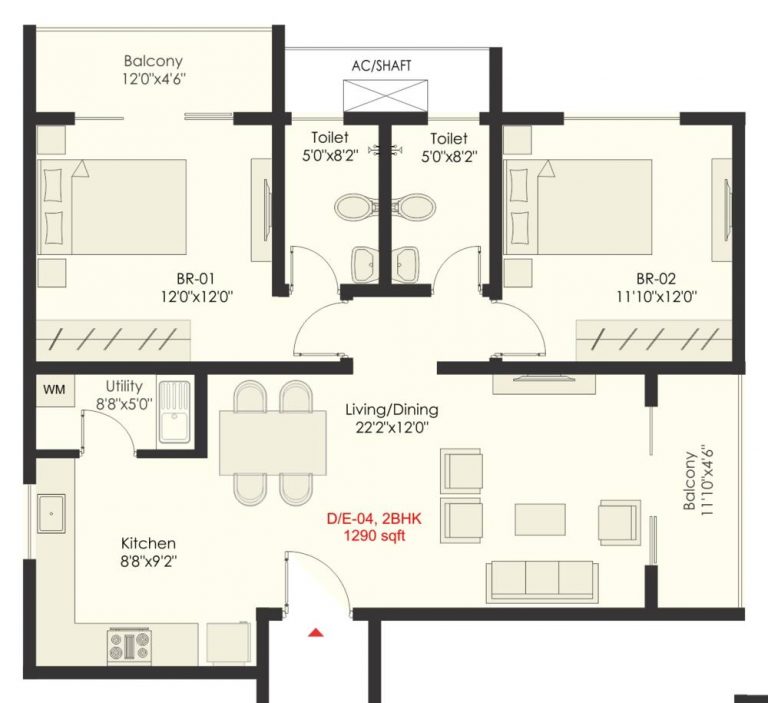 2 BHK – 1290 – SNN Raj Grandeur