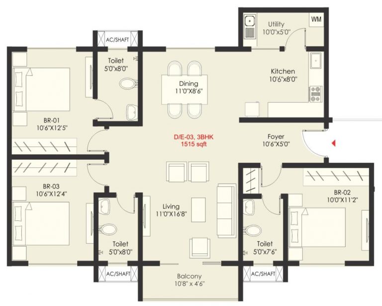 3 BHK – 1515 – SNN Raj Grandeur