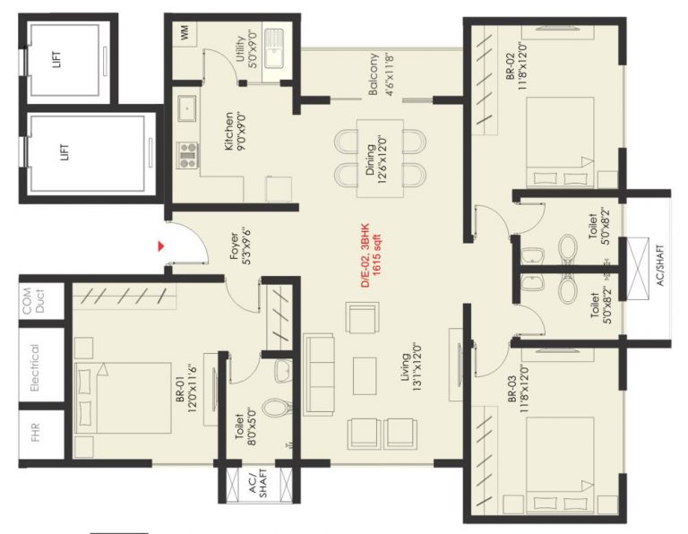 3 BHK – 1615 – SNN Raj Grandeur