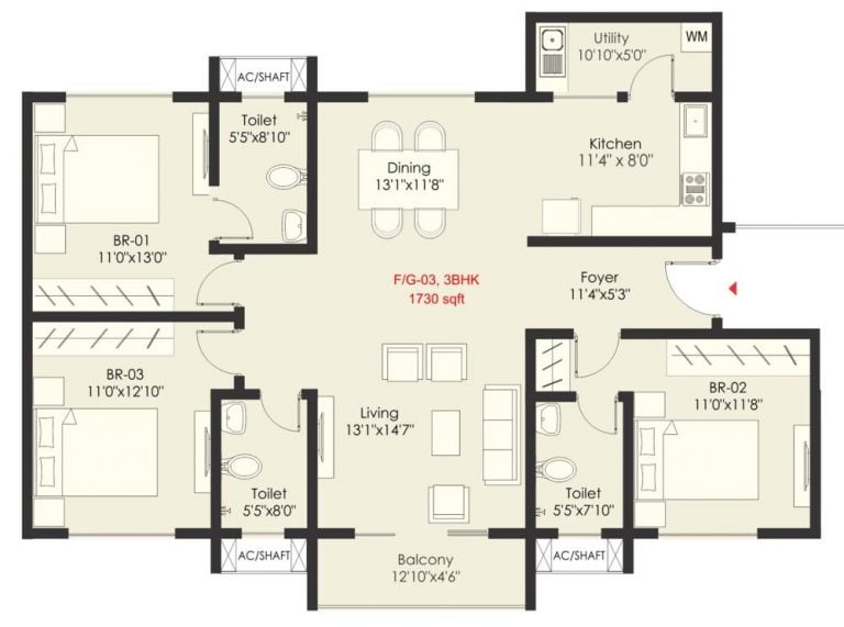 3 BHK – 1730 – SNN Raj Grandeur