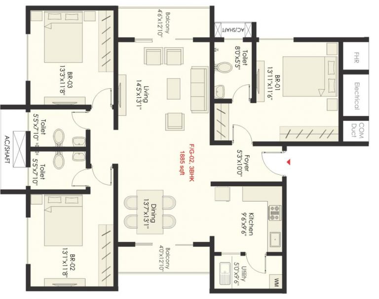 3 BHK – 1885 – SNN Raj Grandeur