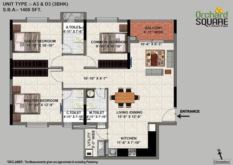 3 BHK – A3 – 1408 – Valmark Orchard Square