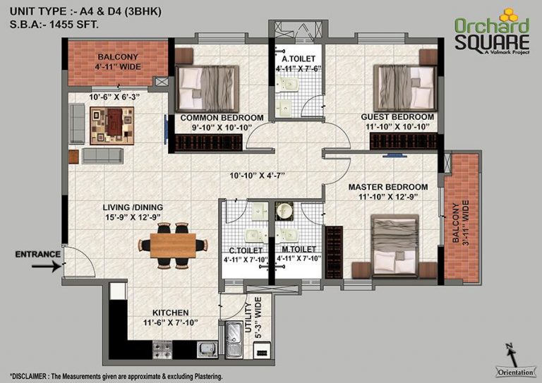 3 BHK – A4 – 1455 – Valmark Orchard Square